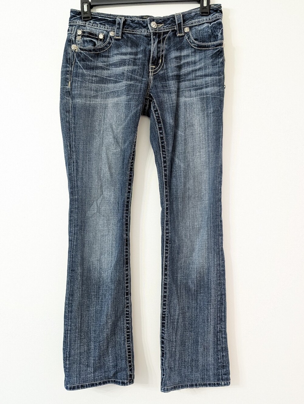 Miss Me Womens Bootcut Jeans Medium Wash Embellished Pocket Denim Size 30